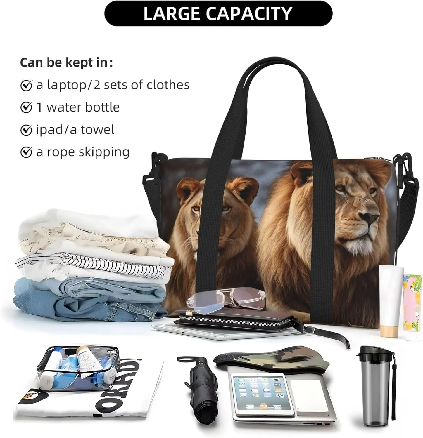 Gym Bags Small Two lions Duffel Bag Overnight Bag with Shoe Compartment Carryon Bag for Men Women