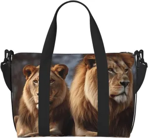 Gym Bags Small Two lions Duffel Bag Overnight Bag with Shoe Compartment Carryon Bag for Men Women