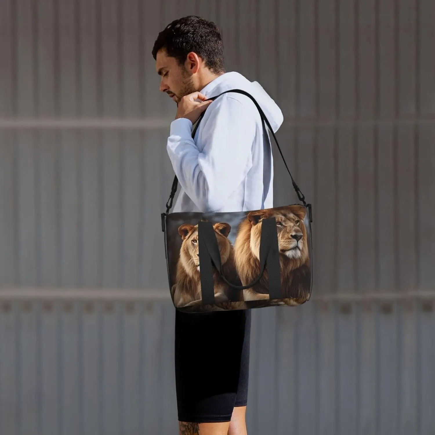 Gym Bags Small Two lions Duffel Bag Overnight Bag with Shoe Compartment Carryon Bag for Men Women