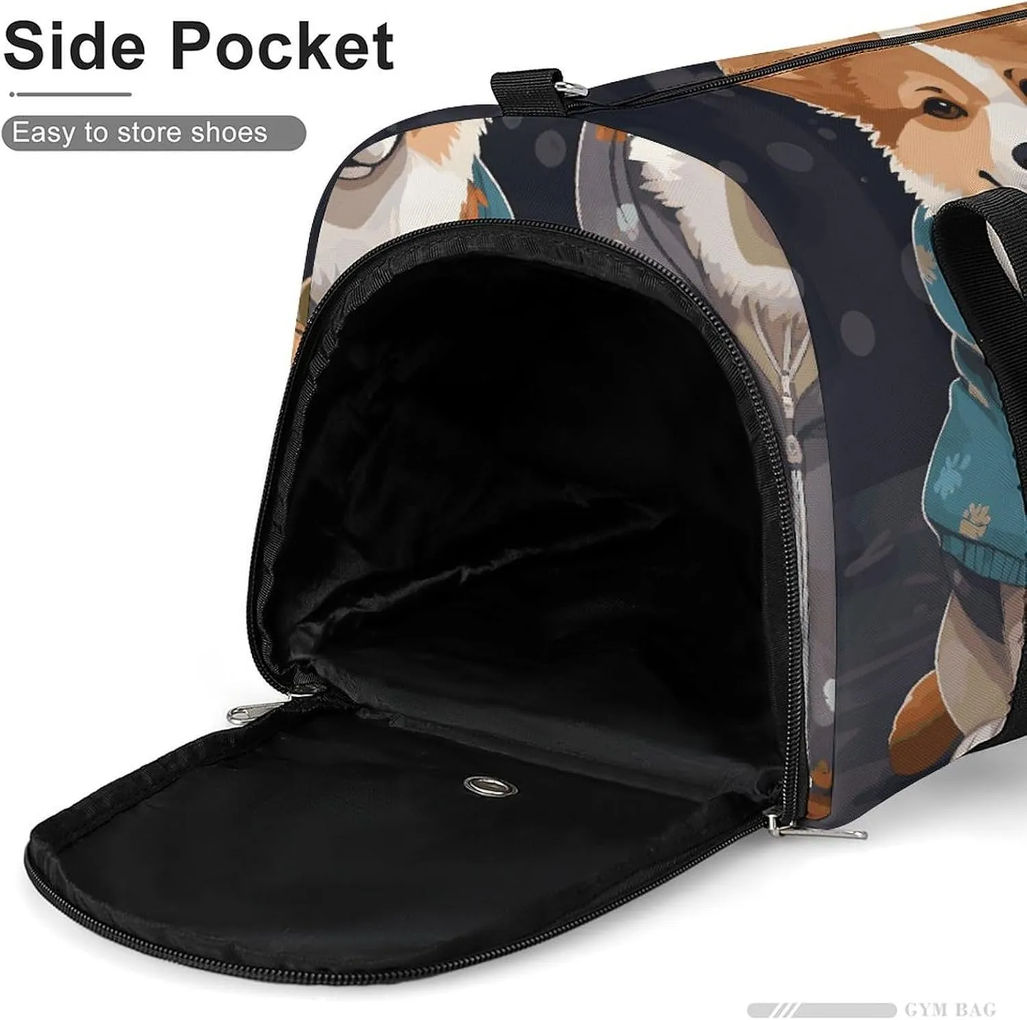 Gym Bags Small Wearing Clothes Corgi Dogs Duffel Bag Overnight Bag with Shoe Compartment Carryon Bag for Men Women