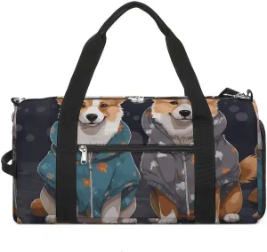 Gym Bags Small Wearing Clothes Corgi Dogs Duffel Bag Overnight Bag with Shoe Compartment Carryon Bag for Men Women