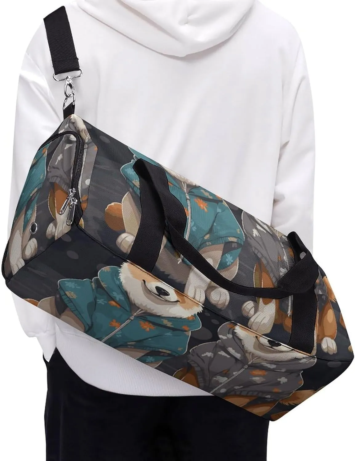 Gym Bags Small Wearing Clothes Corgi Dogs Duffel Bag Overnight Bag with Shoe Compartment Carryon Bag for Men Women