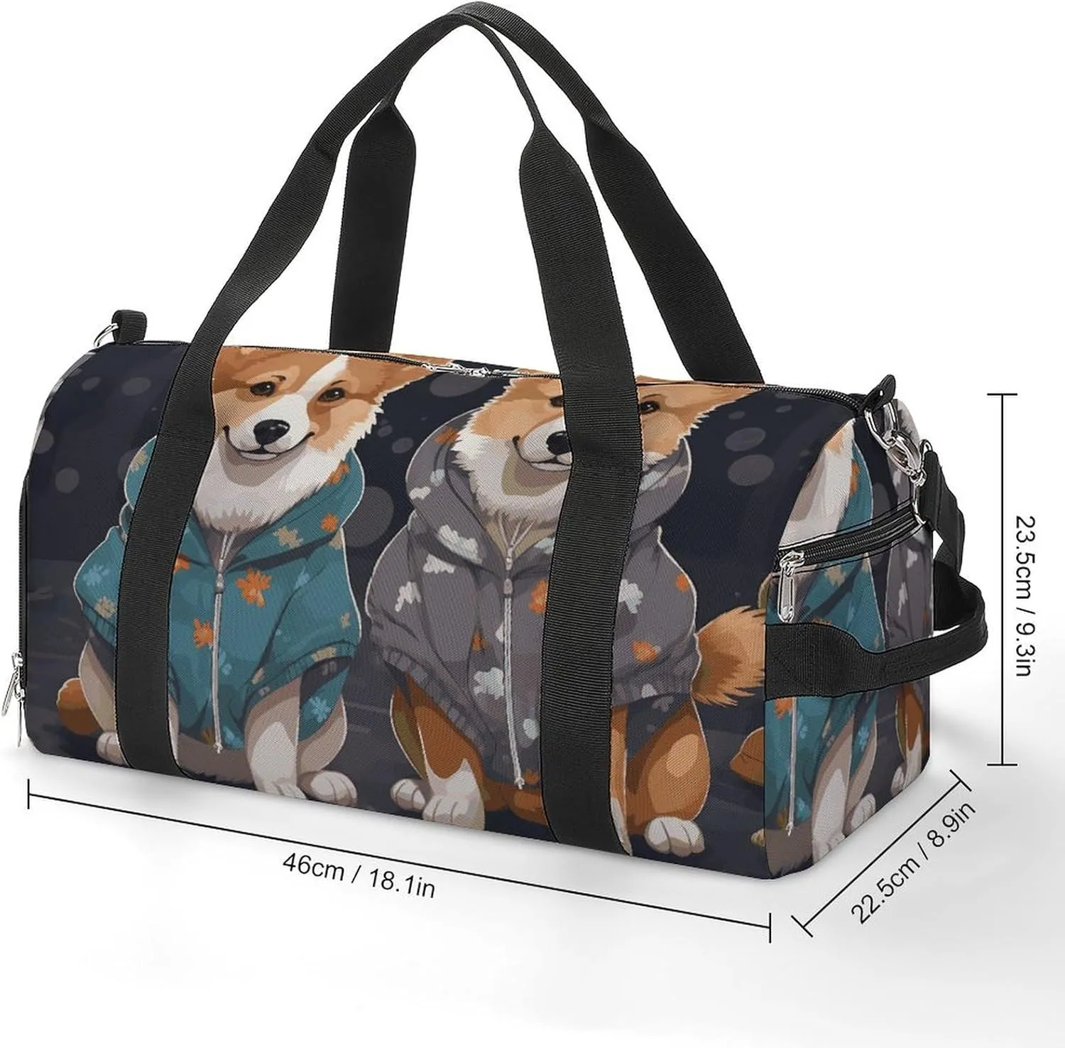 Gym Bags Small Wearing Clothes Corgi Dogs Duffel Bag Overnight Bag with Shoe Compartment Carryon Bag for Men Women