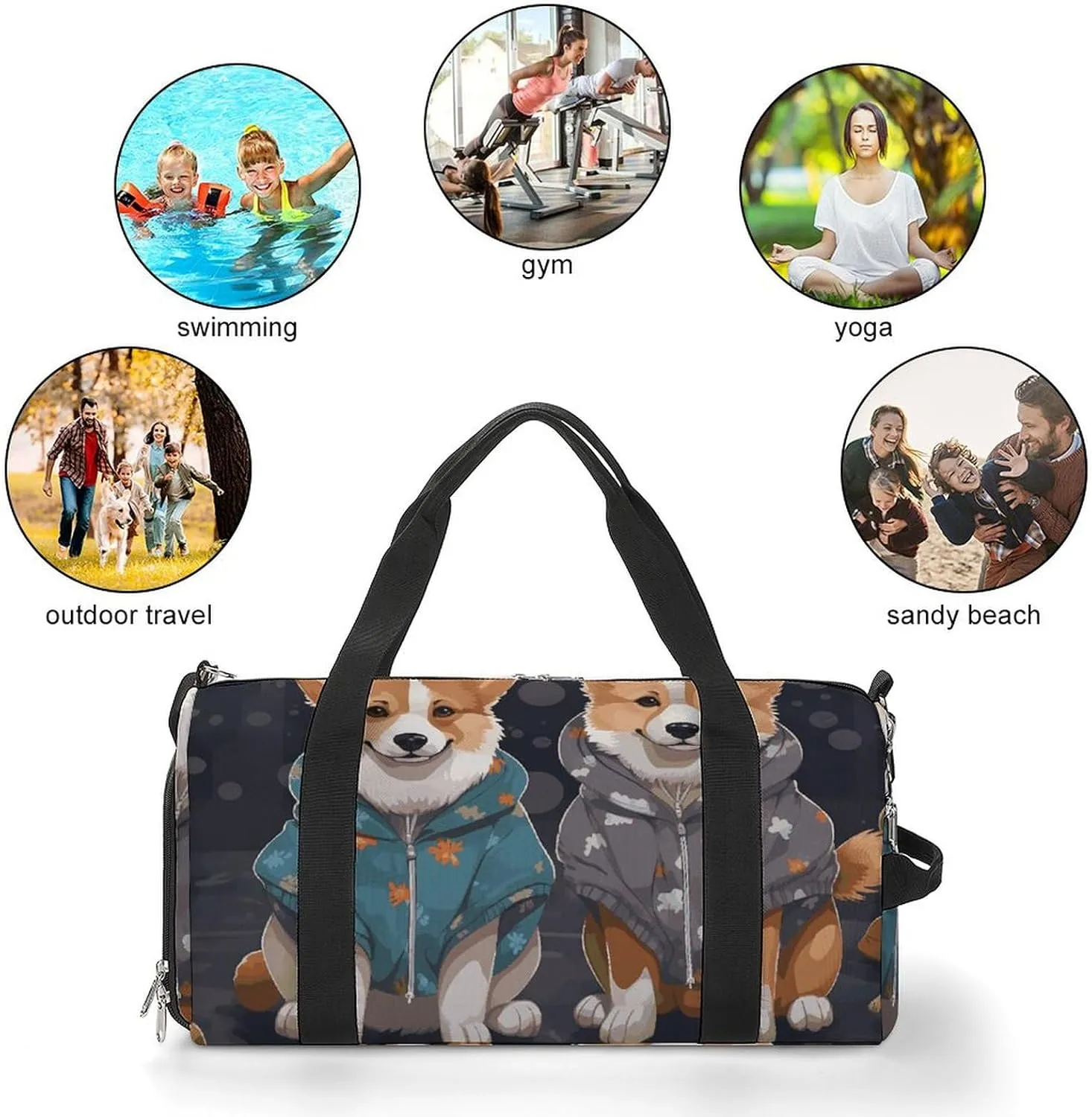 Gym Bags Small Wearing Clothes Corgi Dogs Duffel Bag Overnight Bag with Shoe Compartment Carryon Bag for Men Women