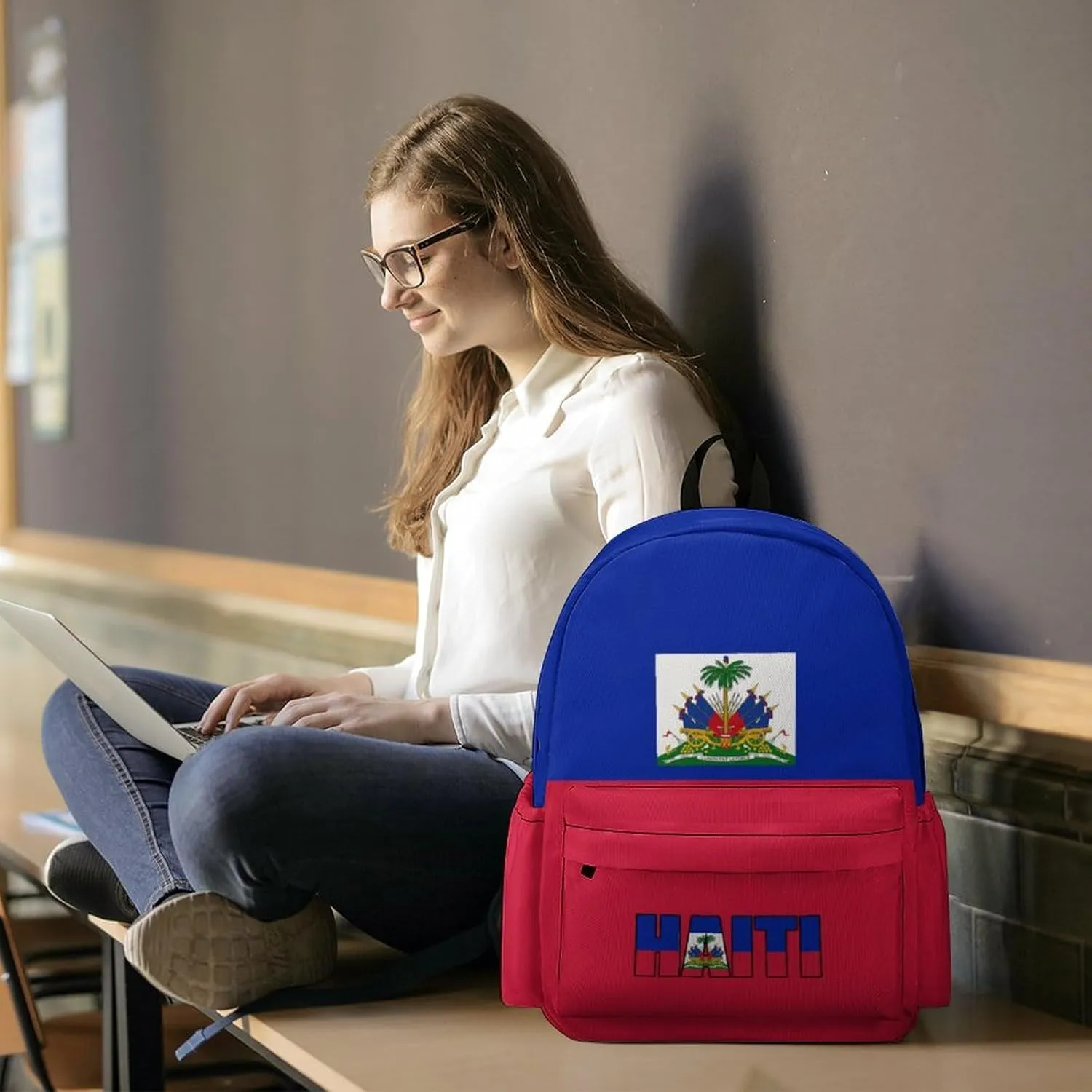 Haiti Flag Backpacks Large Capacity Daypack Shoulder Bag Lightweight Laptop Bags Travel Hiking Camping for Men Women 2025