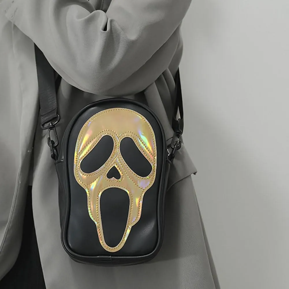 Halloween Crossbody Bag Reflective Ghost Face Purse for Women Men Halloween Accessories