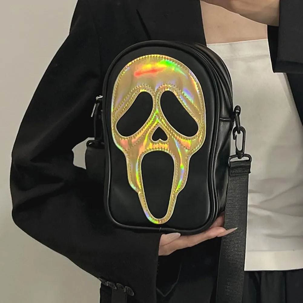 Halloween Crossbody Bag Reflective Ghost Face Purse for Women Men Halloween Accessories