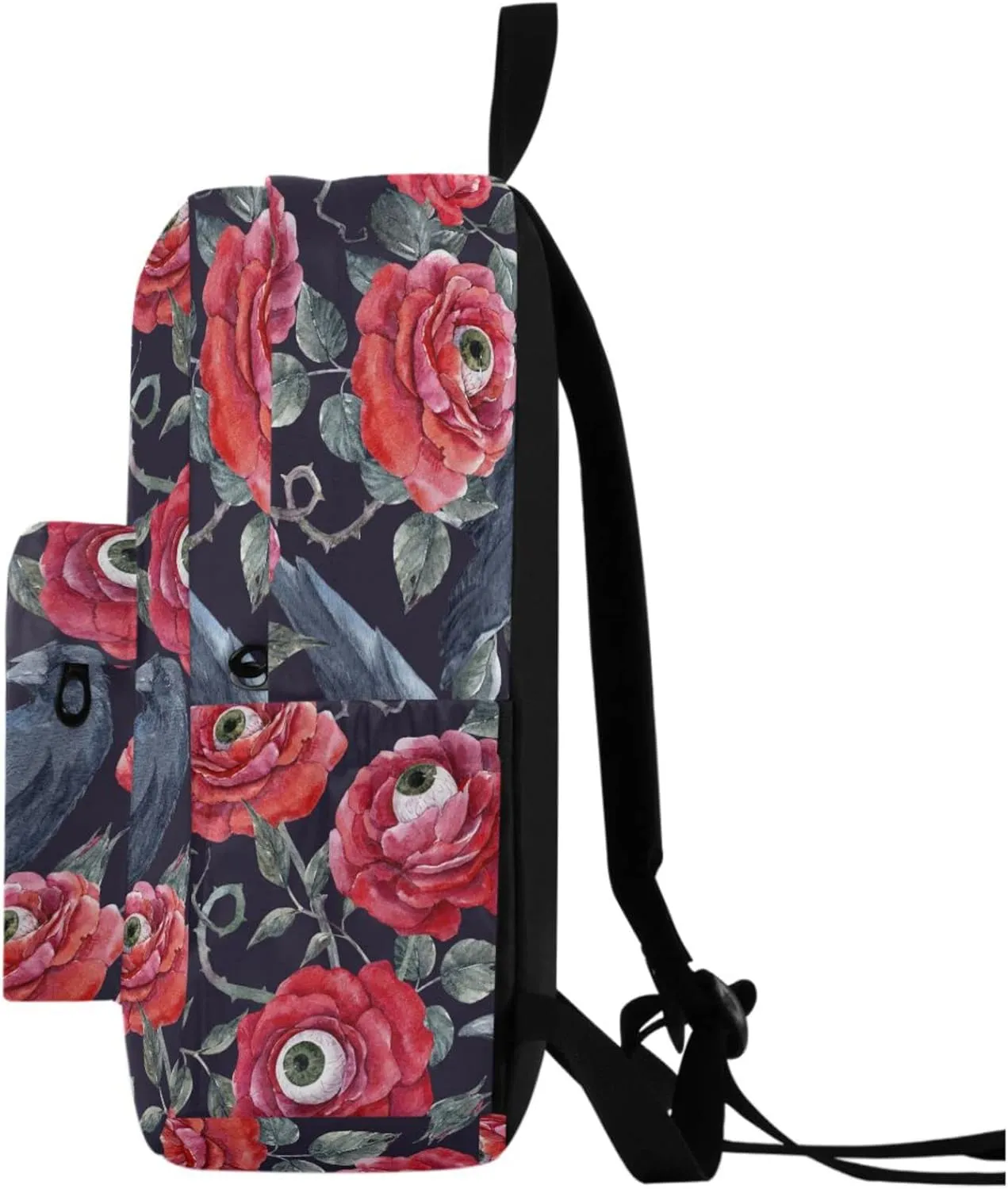 Halloween Red Roses with Eyeballs Crows Big Travel Laptop Backpack Durable Computer Bag Gift for Men Women School Bookbags Work