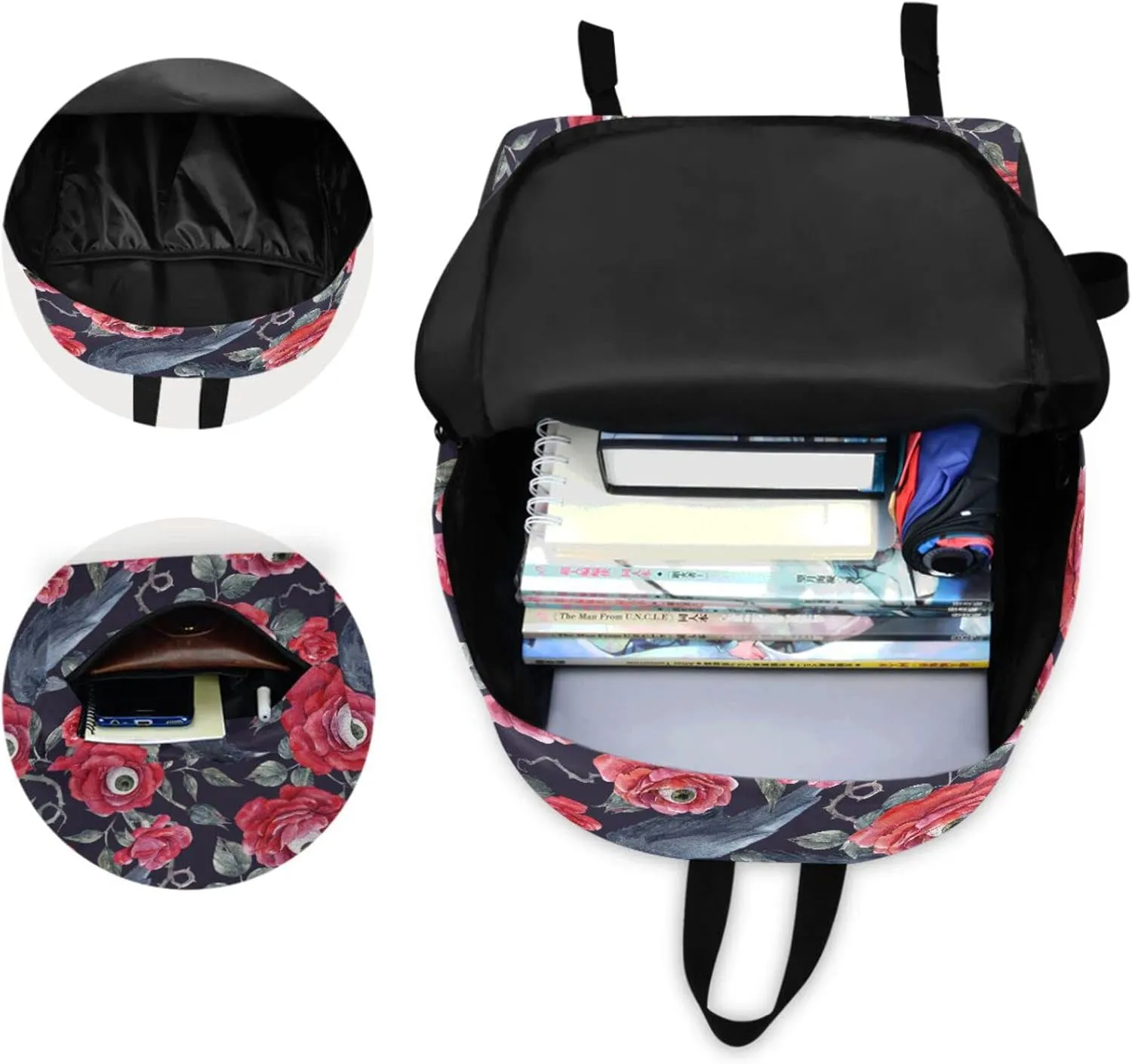 Halloween Red Roses with Eyeballs Crows Big Travel Laptop Backpack Durable Computer Bag Gift for Men Women School Bookbags Work