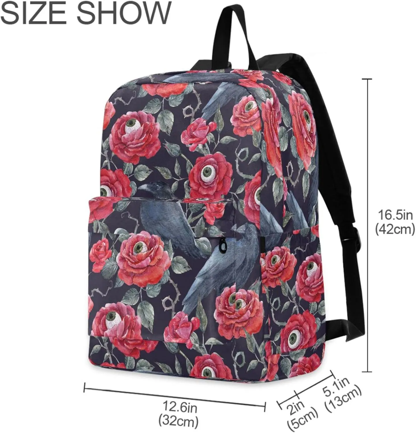Halloween Red Roses with Eyeballs Crows Big Travel Laptop Backpack Durable Computer Bag Gift for Men Women School Bookbags Work