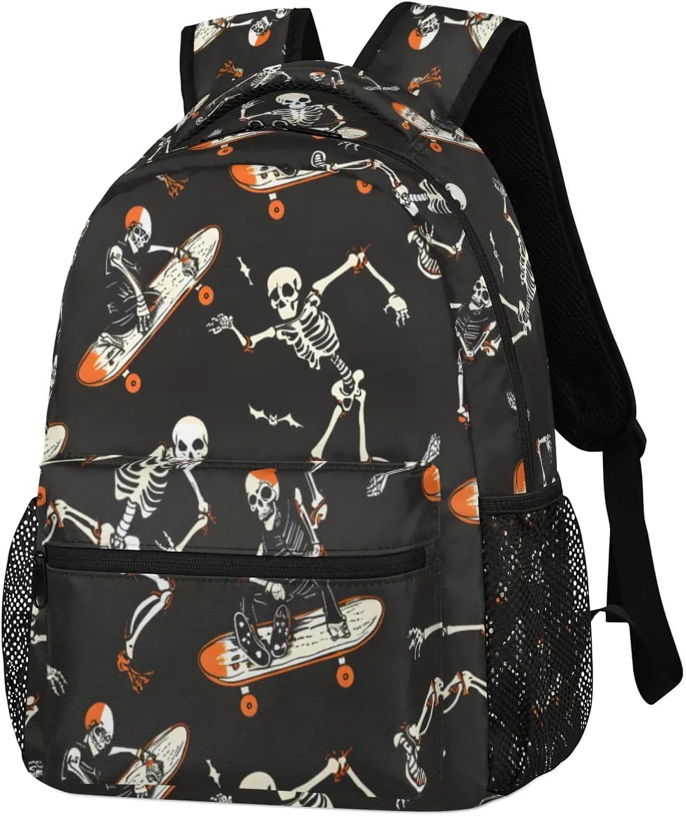 Halloween Skull Backpacks for Boys Girls Kids Funny Soprt Skuu Lightweight 16 Inch School Backpack Laptop College Bookbag Travel Casual Daypack Hiking Camping Computer Rucksack Medium