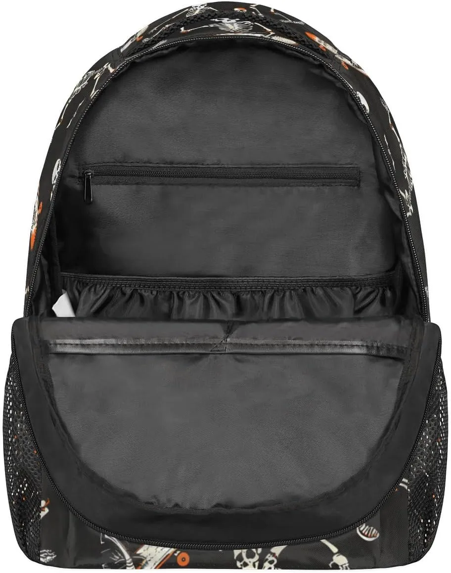 Halloween Skull Backpacks for Boys Girls Kids Funny Soprt Skuu Lightweight 16 Inch School Backpack Laptop College Bookbag Travel Casual Daypack Hiking Camping Computer Rucksack Medium