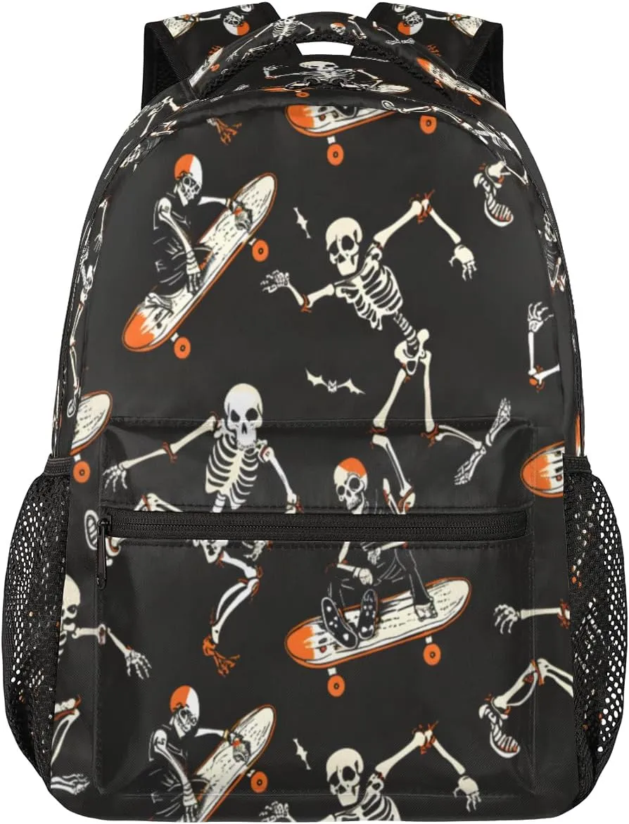 Halloween Skull Backpacks for Boys Girls Kids Funny Soprt Skuu Lightweight 16 Inch School Backpack Laptop College Bookbag Travel Casual Daypack Hiking Camping Computer Rucksack Medium