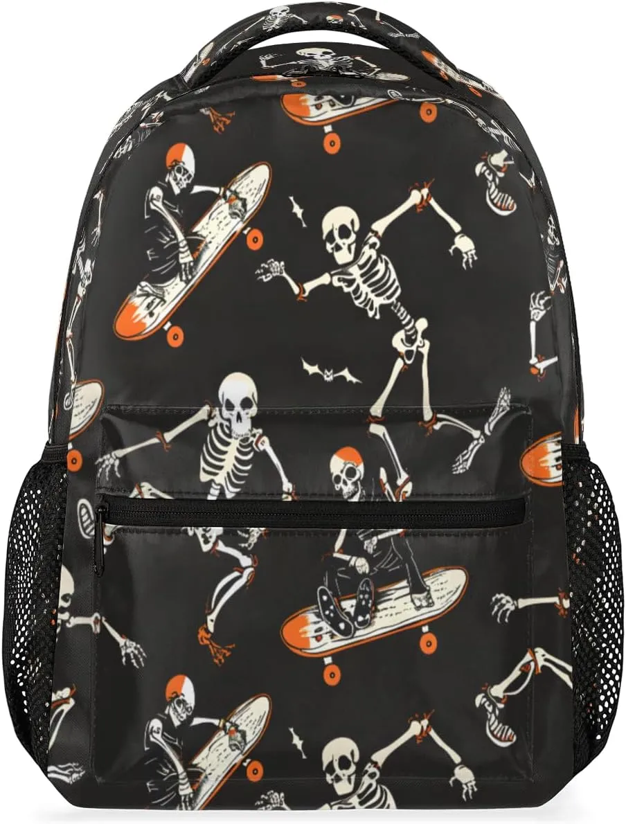 Halloween Skull Backpacks for Boys Girls Kids Funny Soprt Skuu Lightweight 16 Inch School Backpack Laptop College Bookbag Travel Casual Daypack Hiking Camping Computer Rucksack Medium