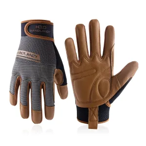 HANDLANDY Leather Work Gloves Mens & Women, Utility Safety Mechanic Working Gloves Touch Screen, Flexible Breathable Yard Work Gloves (Medium, Brown-Cowhide Palm)