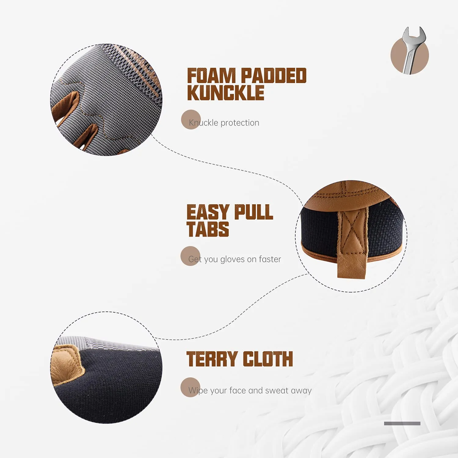 HANDLANDY Leather Work Gloves Mens & Women, Utility Safety Mechanic Working Gloves Touch Screen, Flexible Breathable Yard Work Gloves (Medium, Brown-Cowhide Palm)