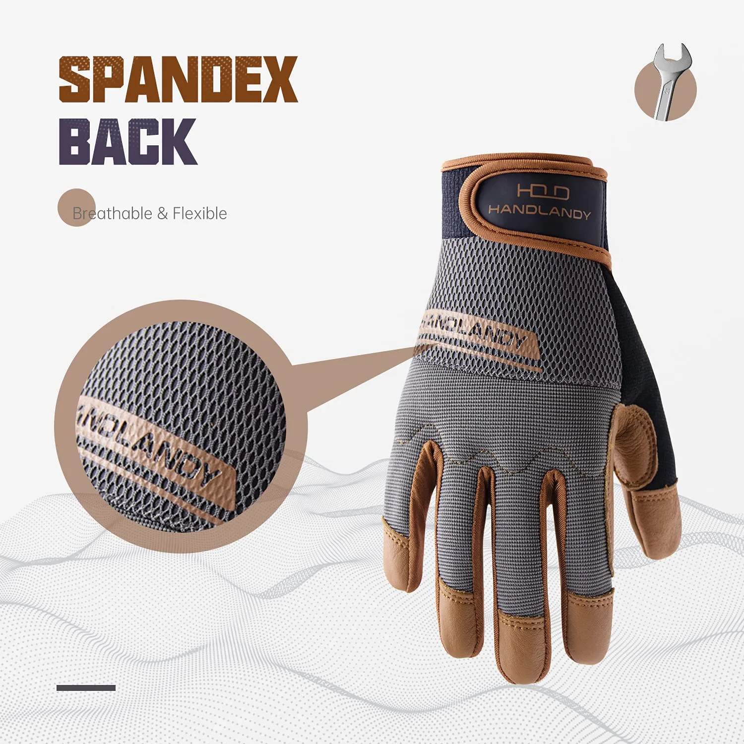 HANDLANDY Leather Work Gloves Mens & Women, Utility Safety Mechanic Working Gloves Touch Screen, Flexible Breathable Yard Work Gloves (Medium, Brown-Cowhide Palm)