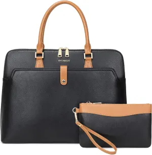 Handmade Vegan Leather Briefcase Large 16inch Laptop Purse Bags for Women Men Work, Top Handle Handbags and Wristlet Wallet