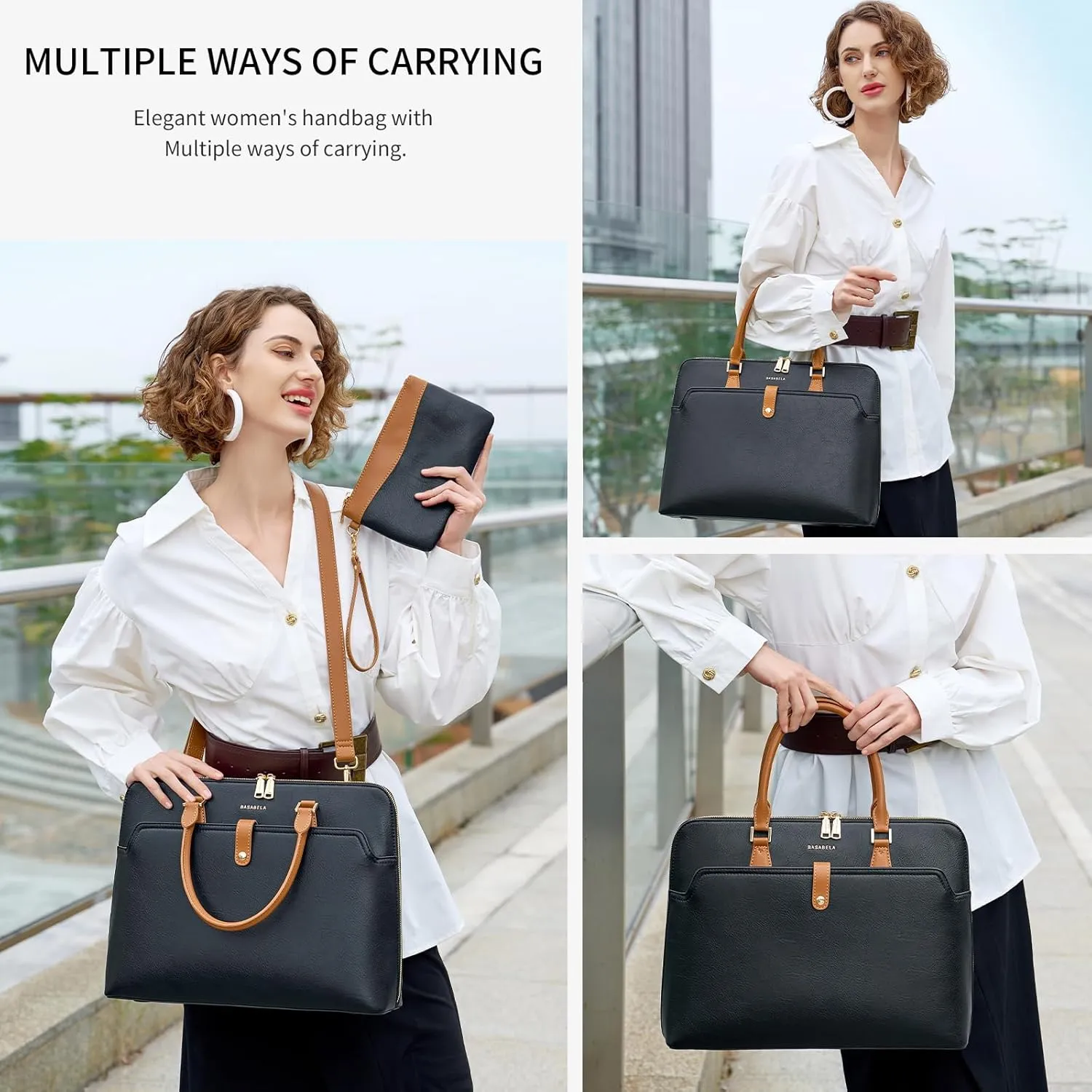 Handmade Vegan Leather Briefcase Large 16inch Laptop Purse Bags for Women Men Work, Top Handle Handbags and Wristlet Wallet