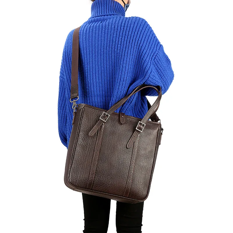 Handmade Vintage Business Zipper Genuine Leather Unisex Messenger Bag