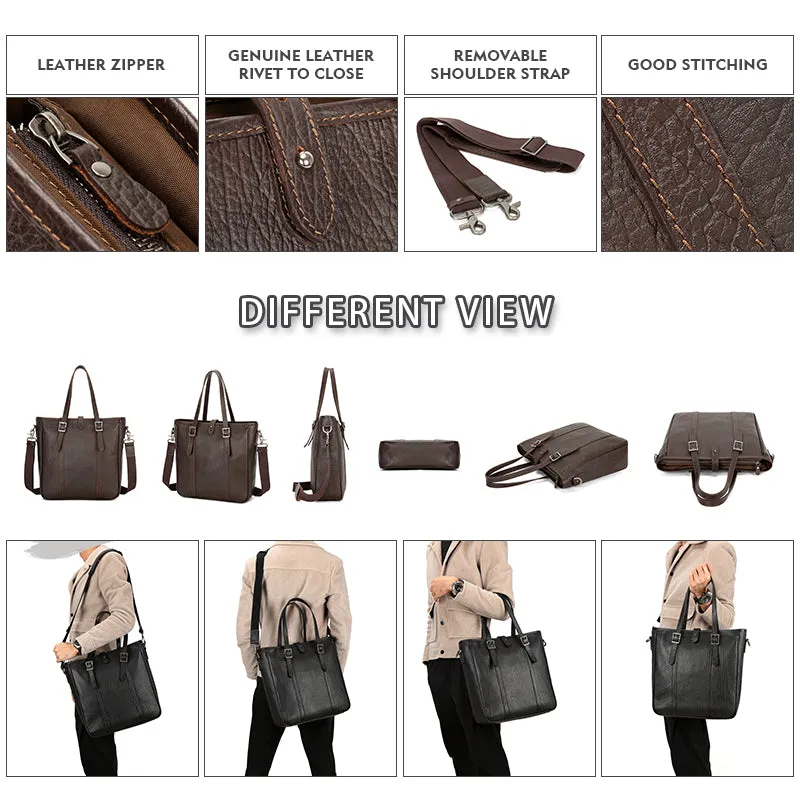 Handmade Vintage Business Zipper Genuine Leather Unisex Messenger Bag