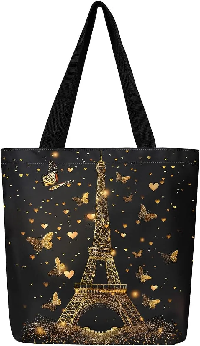 Happy Spring Canvas Tote Bag,Cute Animals Reusable Grocery Handbag