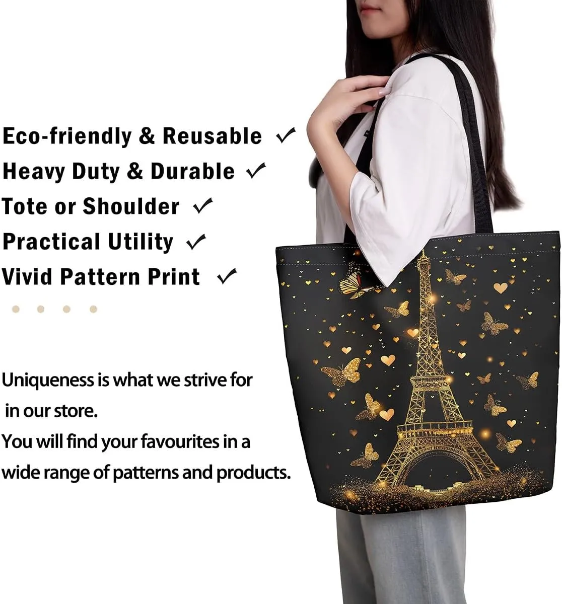 Happy Spring Canvas Tote Bag,Cute Animals Reusable Grocery Handbag