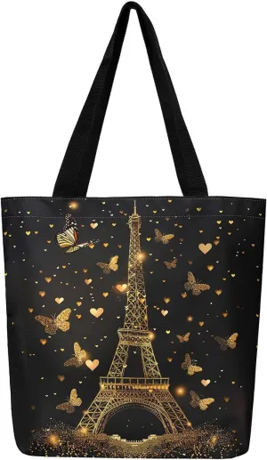 Happy Spring Canvas Tote Bag,Cute Animals Reusable Grocery Handbag