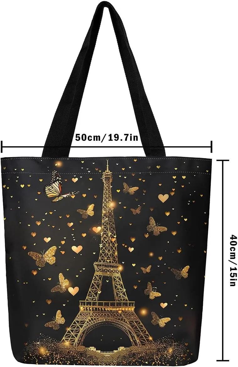 Happy Spring Canvas Tote Bag,Cute Animals Reusable Grocery Handbag