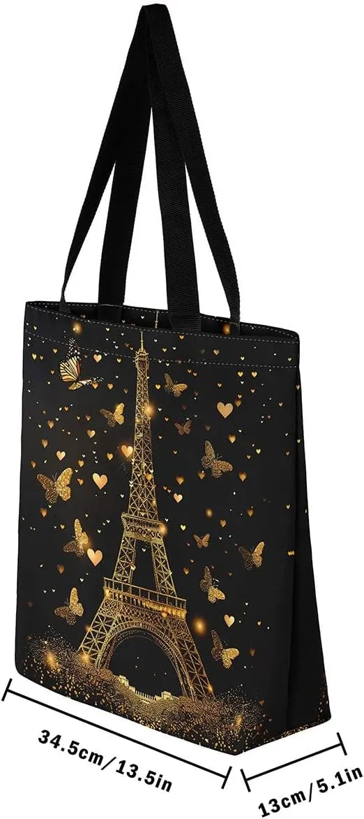 Happy Spring Canvas Tote Bag,Cute Animals Reusable Grocery Handbag