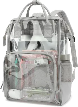 Heavy Duty Clear Backpack for Men Women, School Bag Bookbag PVC Plastic Transparent Backpacks for Boys Girls (Light Grey)