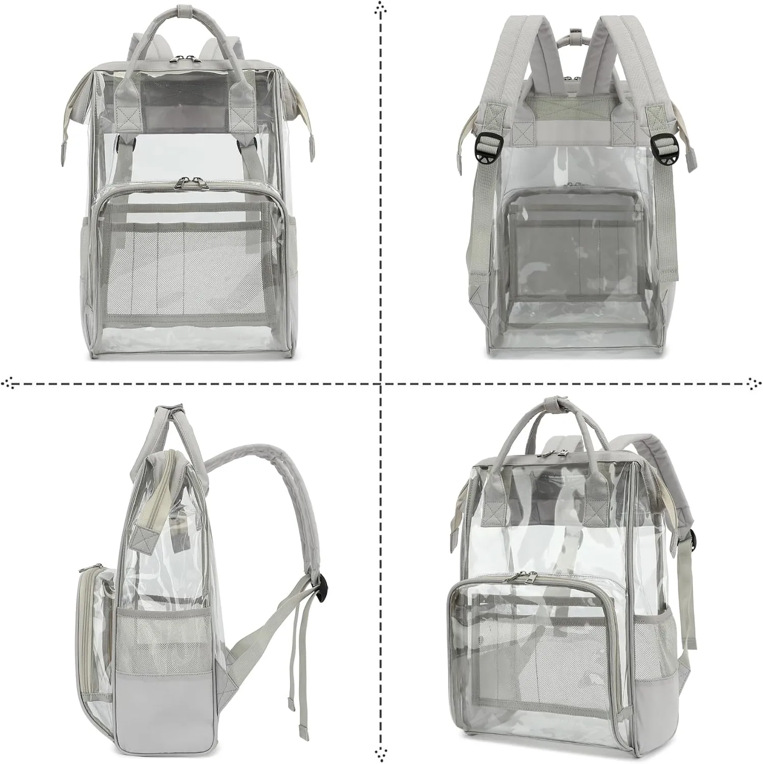 Heavy Duty Clear Backpack for Men Women, School Bag Bookbag PVC Plastic Transparent Backpacks for Boys Girls (Light Grey)