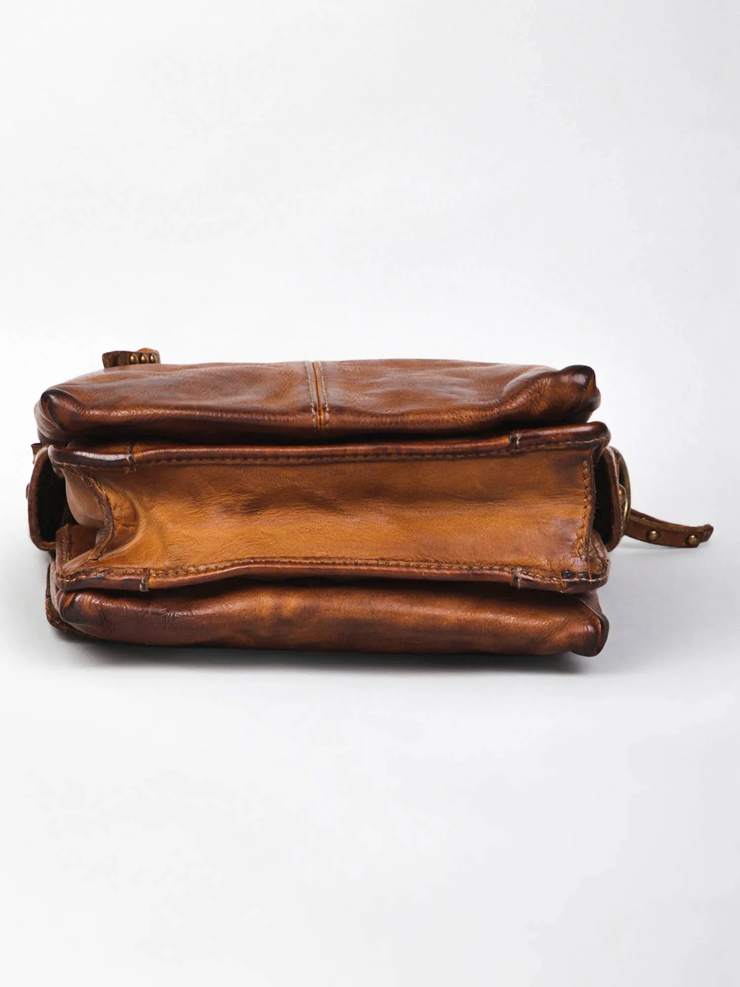 Henry: Cognac Flap Bag Cross Body In Veg Tan Leather by art vintage