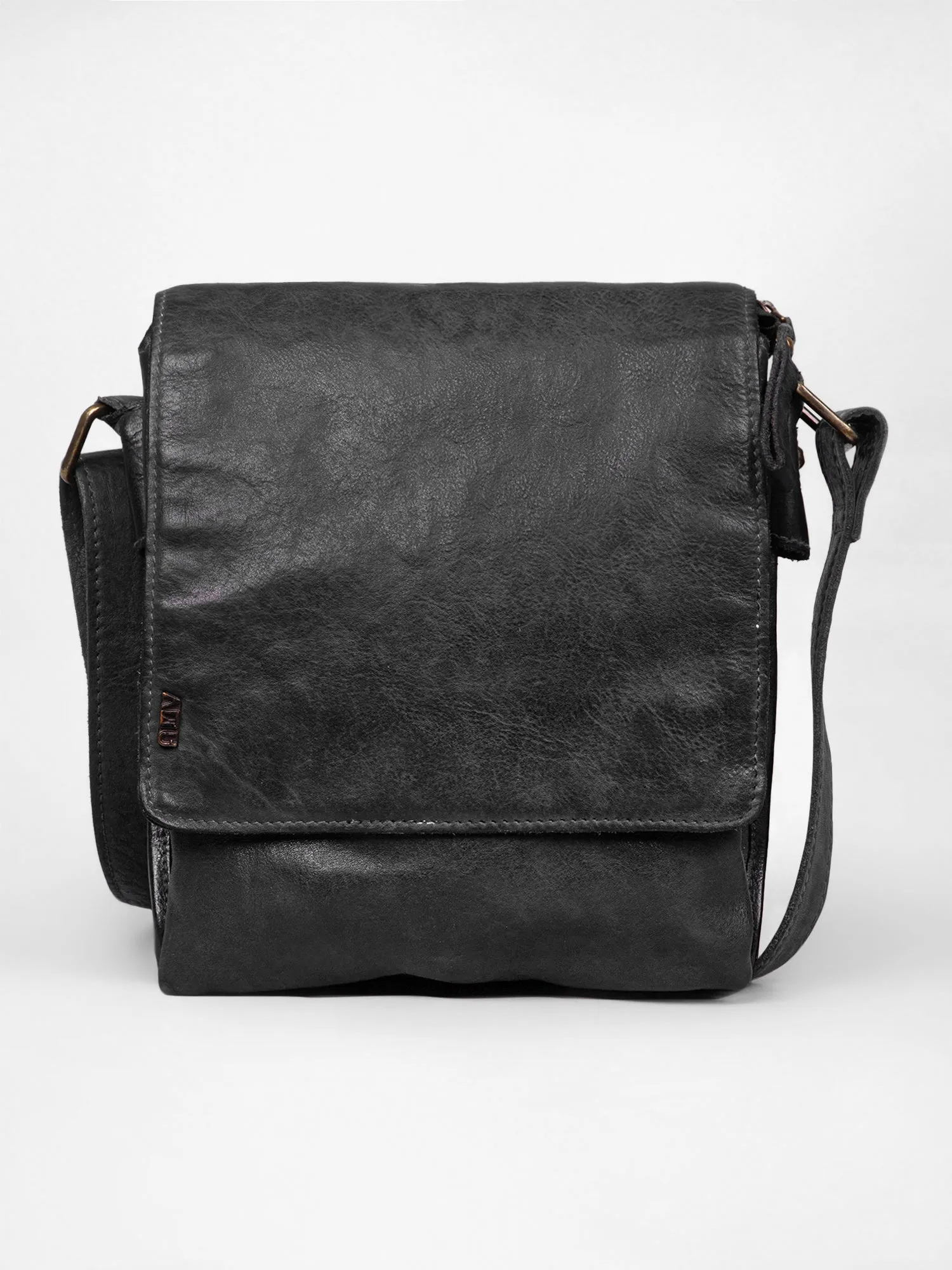 Henry: Navy Flap Bag Cross Body In Veg Tan Leather by art n vintage