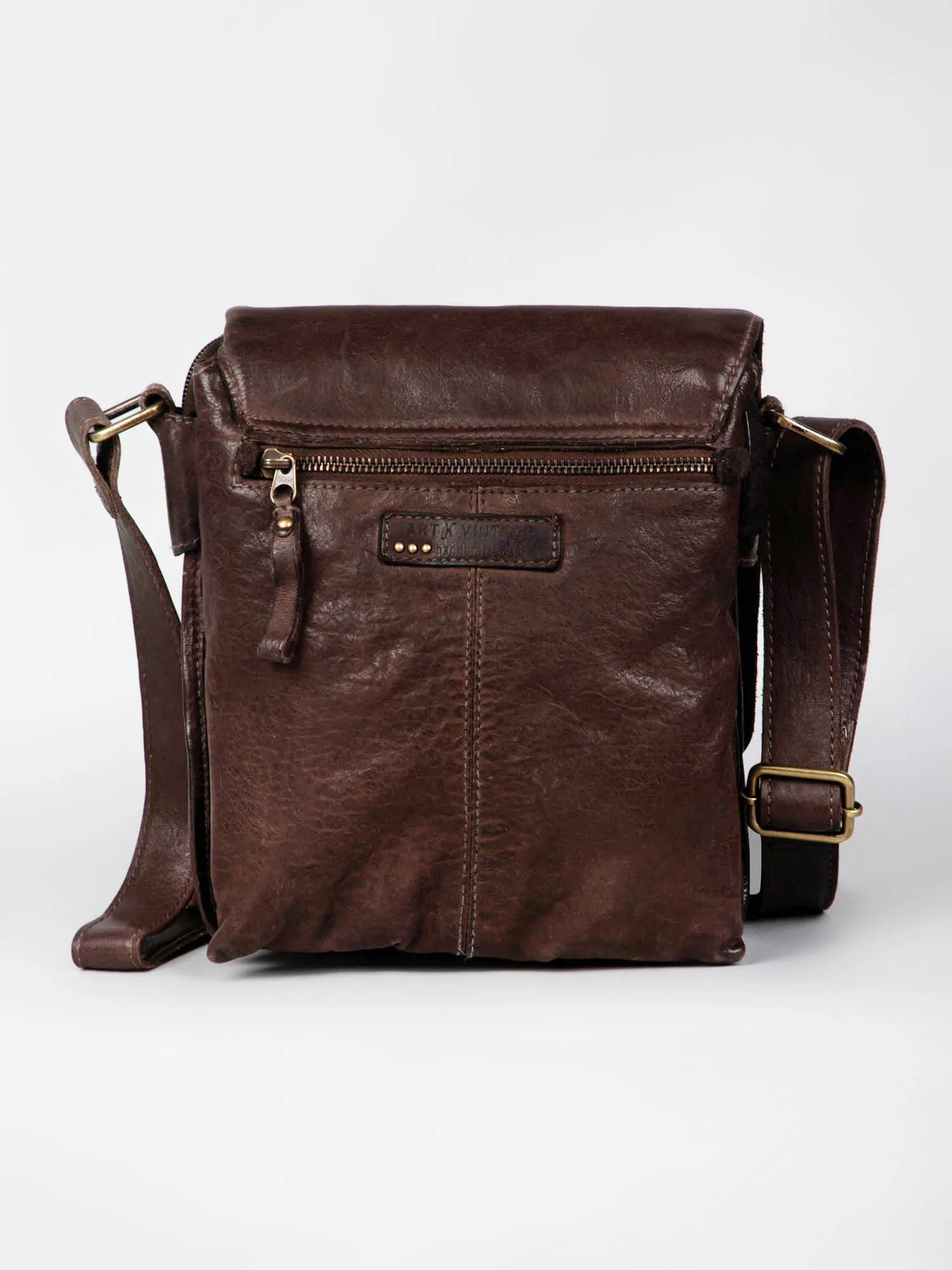 Henry: Navy Flap Bag Cross Body In Veg Tan Leather by art n vintage