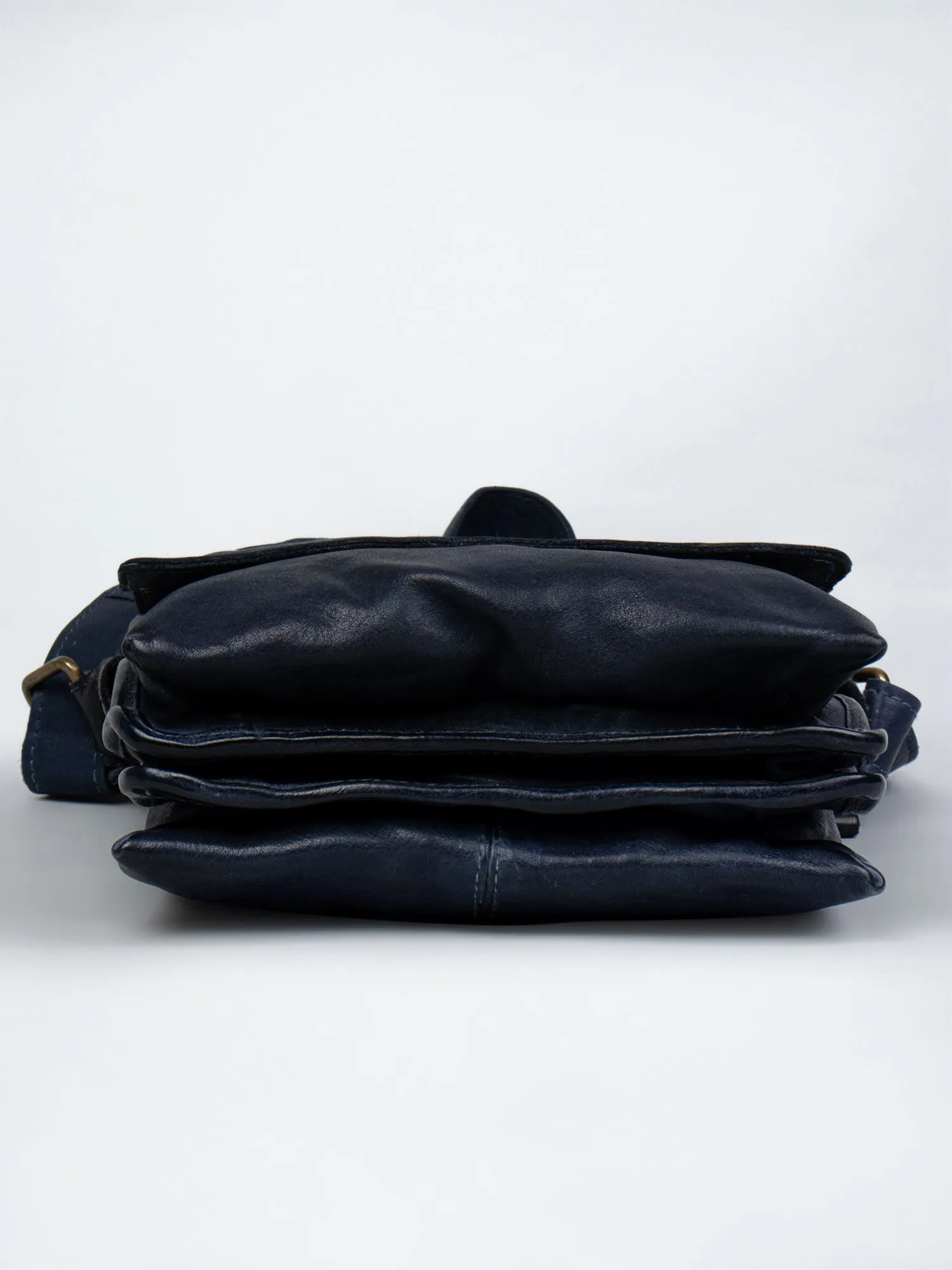 Henry: Navy Flap Bag Cross Body In Veg Tan Leather by art n vintage