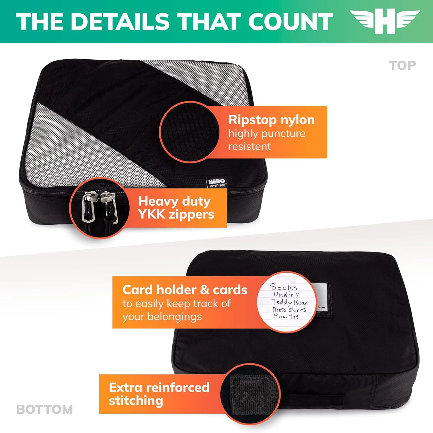 HERO Packing Cubes (3 Set) for Carry On Luggage with Bonus Laundry Bag