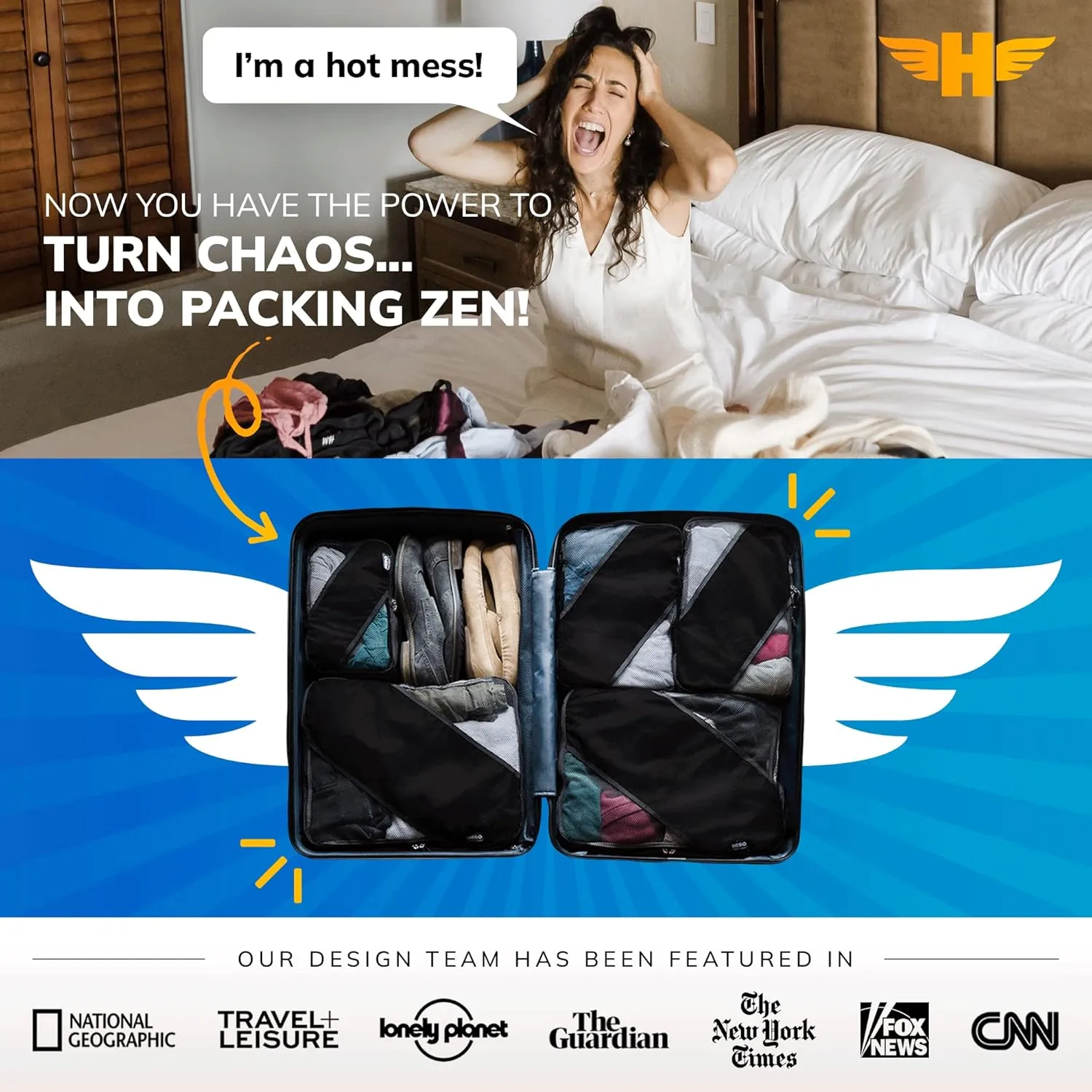 HERO Packing Cubes (3 Set) for Carry On Luggage with Bonus Laundry Bag