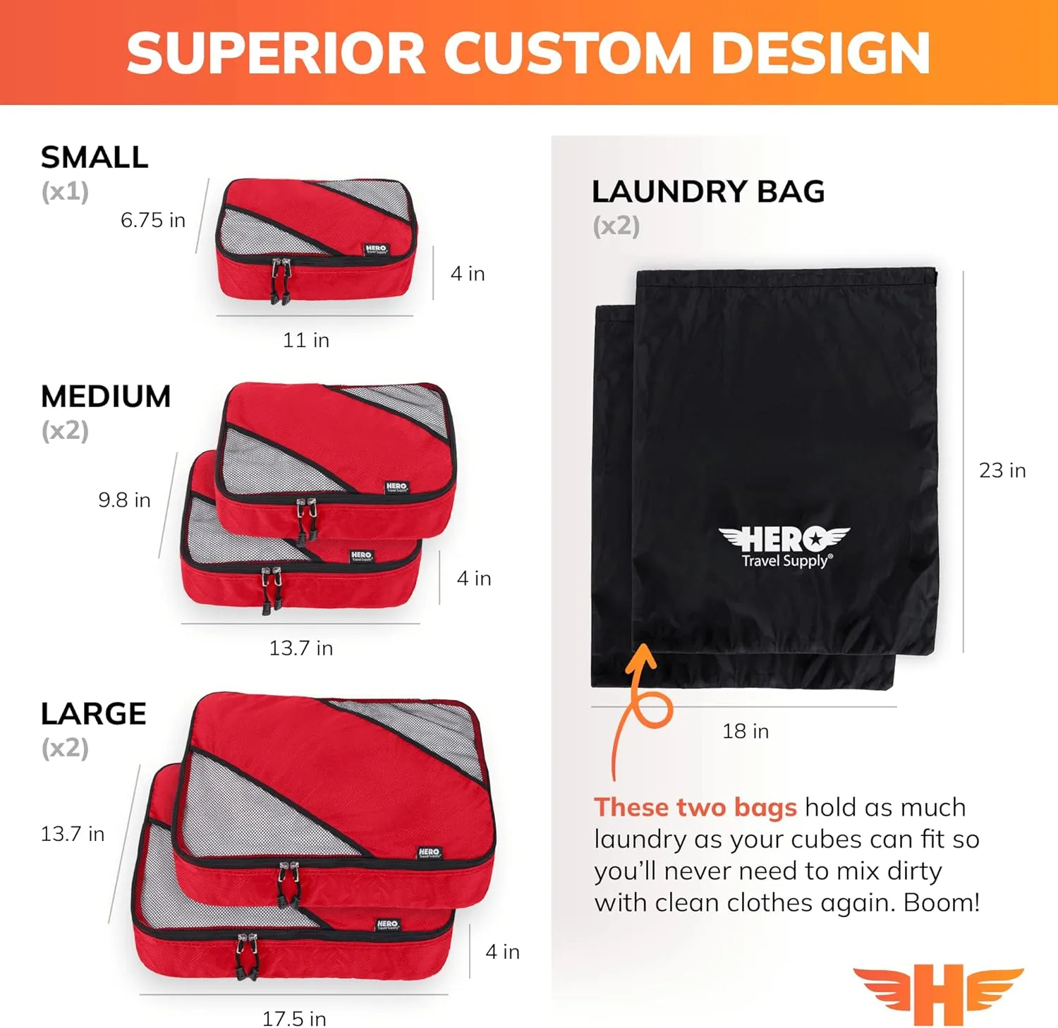 HERO Packing Cubes (5 Set) Luggage Organizers with 2 Laundry Bags