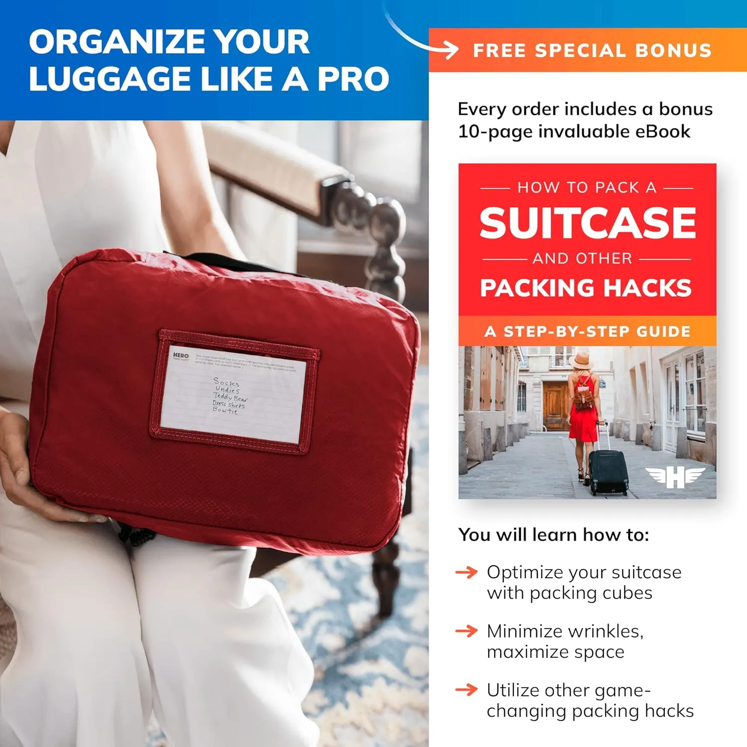 HERO Packing Cubes (5 Set) Luggage Organizers with 2 Laundry Bags