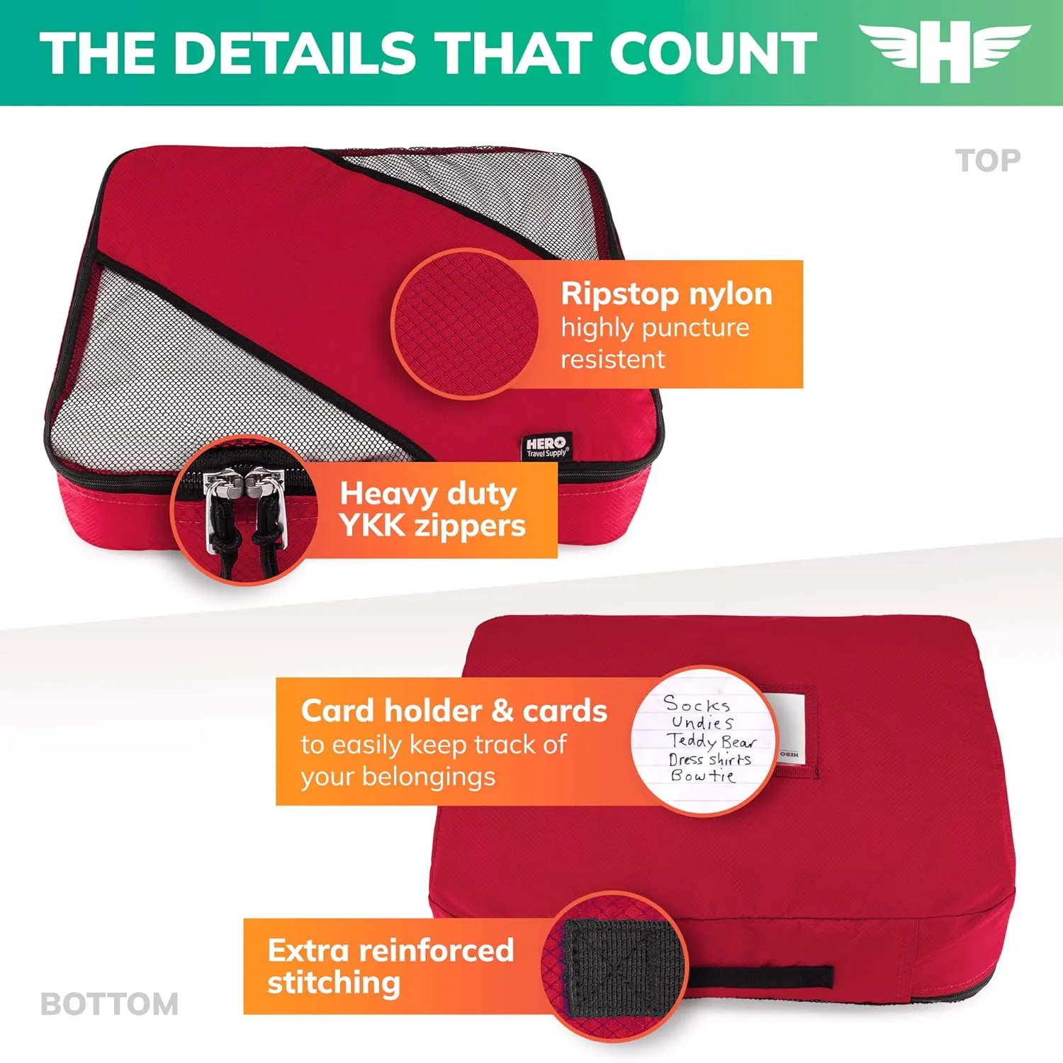 HERO Packing Cubes (5 Set) Luggage Organizers with 2 Laundry Bags