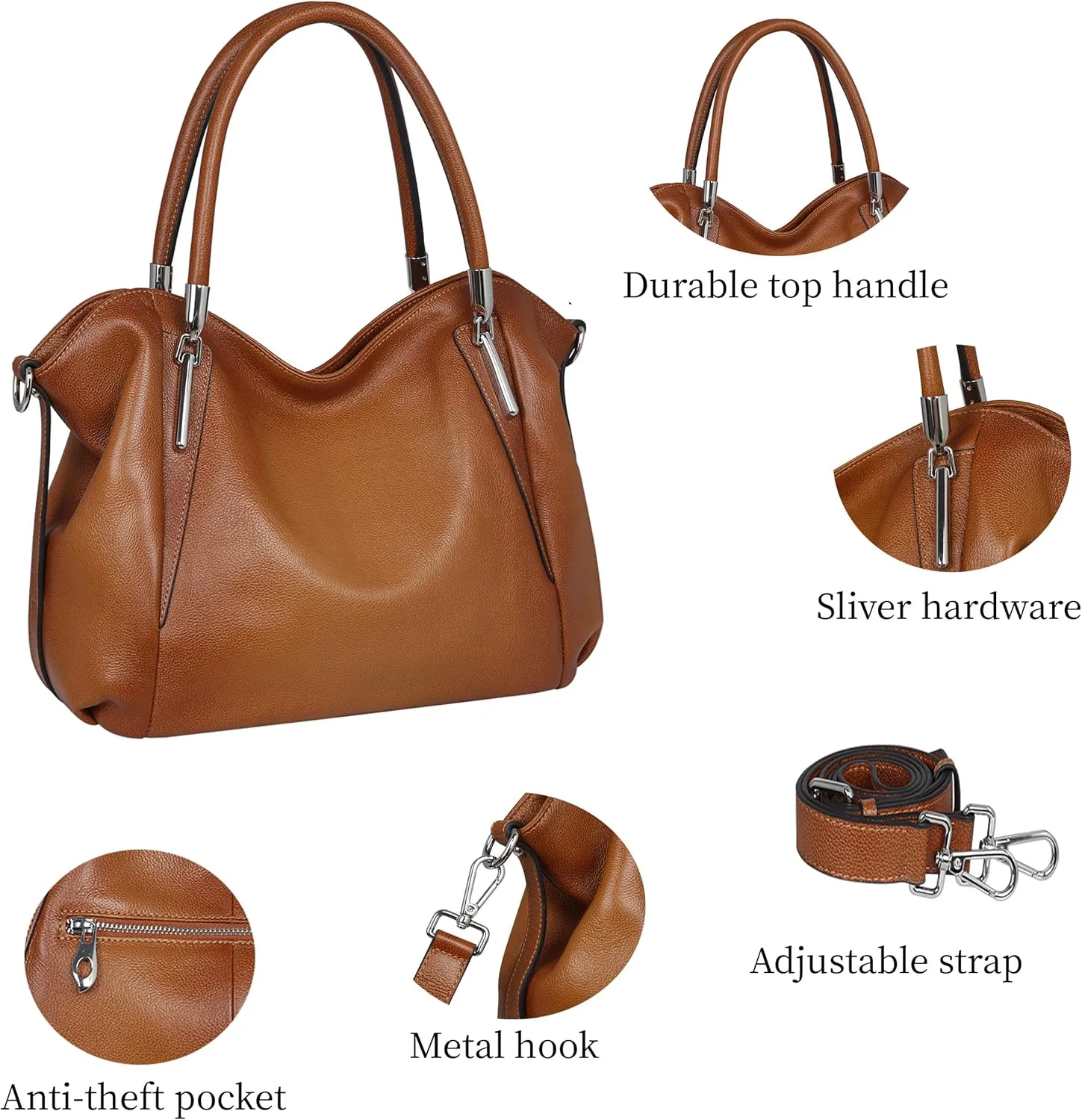 HESHE Leather Purses for Women Designer Handbags Hobo Crossbody Shoulder Bag Satchel Handbag Work Tote Bags