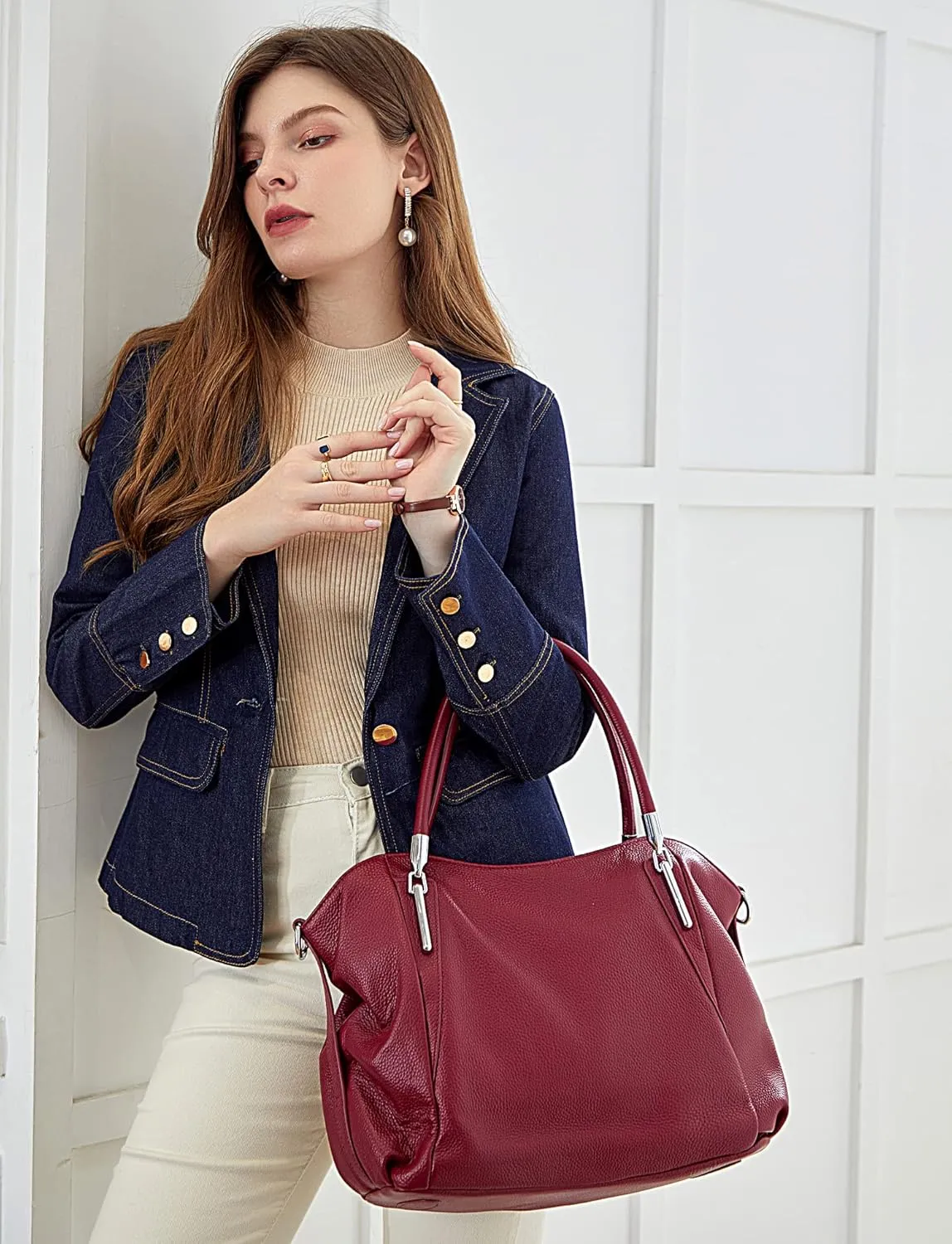 HESHE Leather Purses for Women Designer Handbags Hobo Crossbody Shoulder Bag Satchel Handbag Work Tote Bags