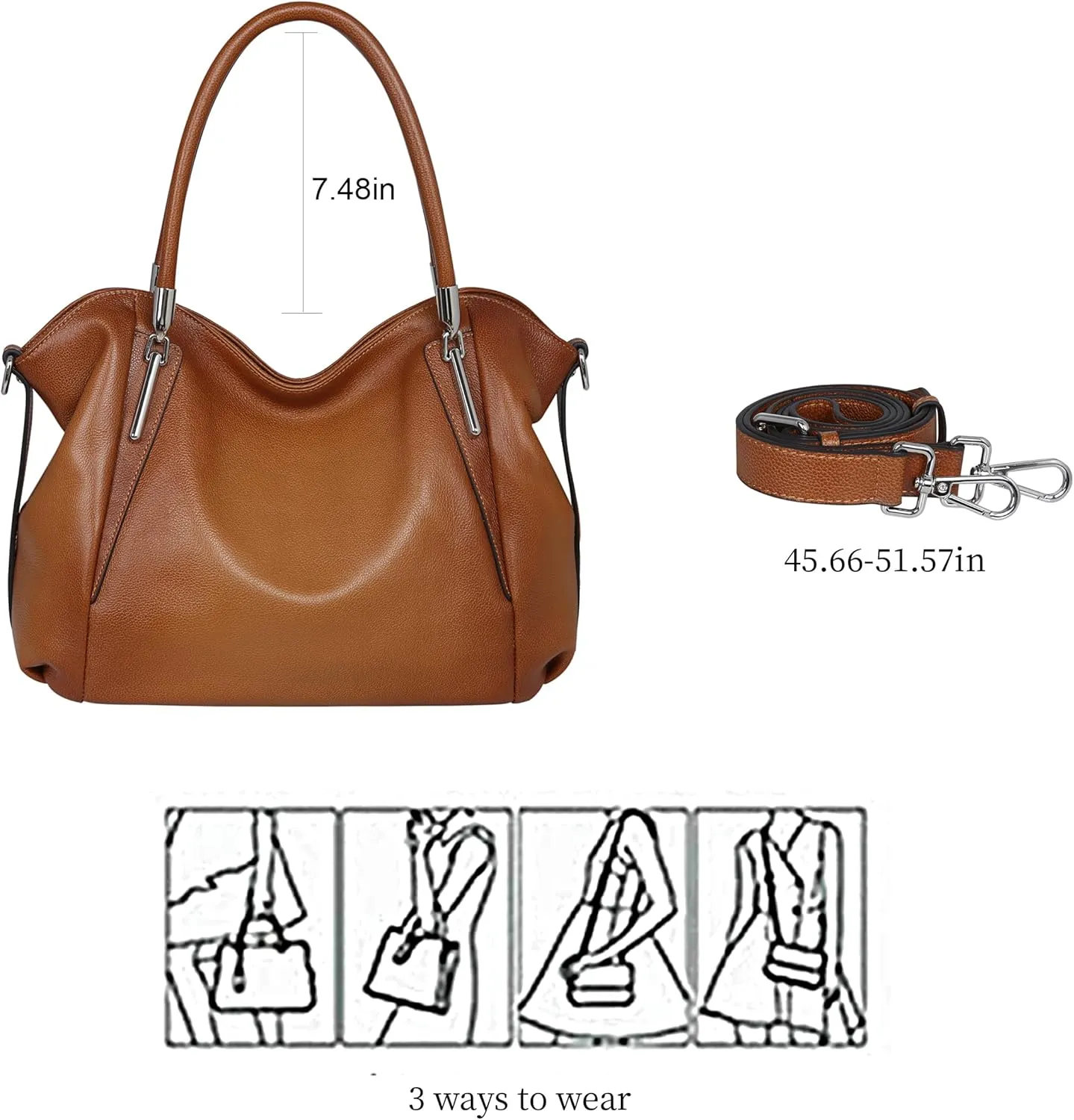 HESHE Leather Purses for Women Designer Handbags Hobo Crossbody Shoulder Bag Satchel Handbag Work Tote Bags