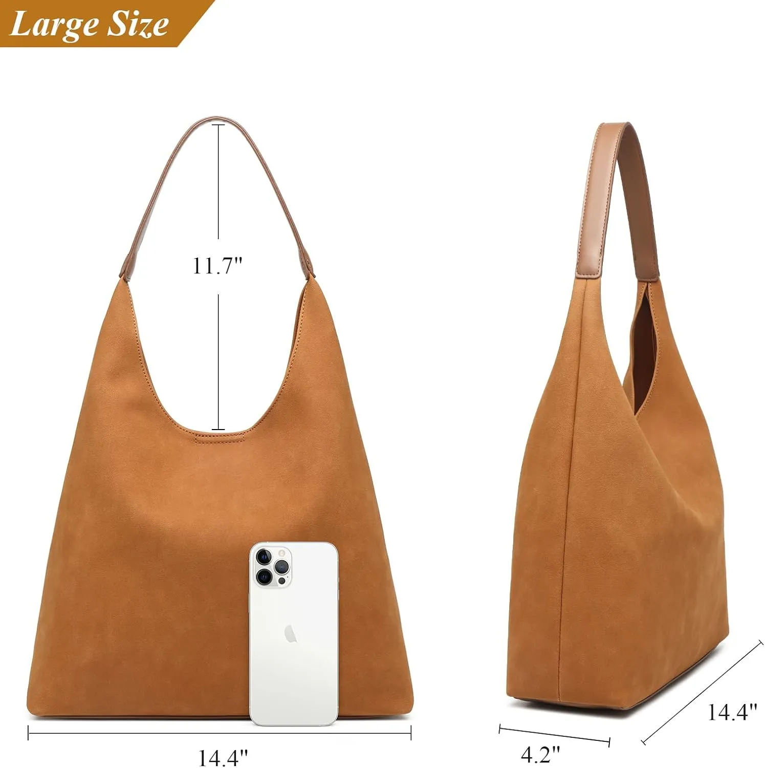 Hobo Bags for Women, Slouchy Handbag Vegan Leather Shoulder Purse 2pcs Work Tote