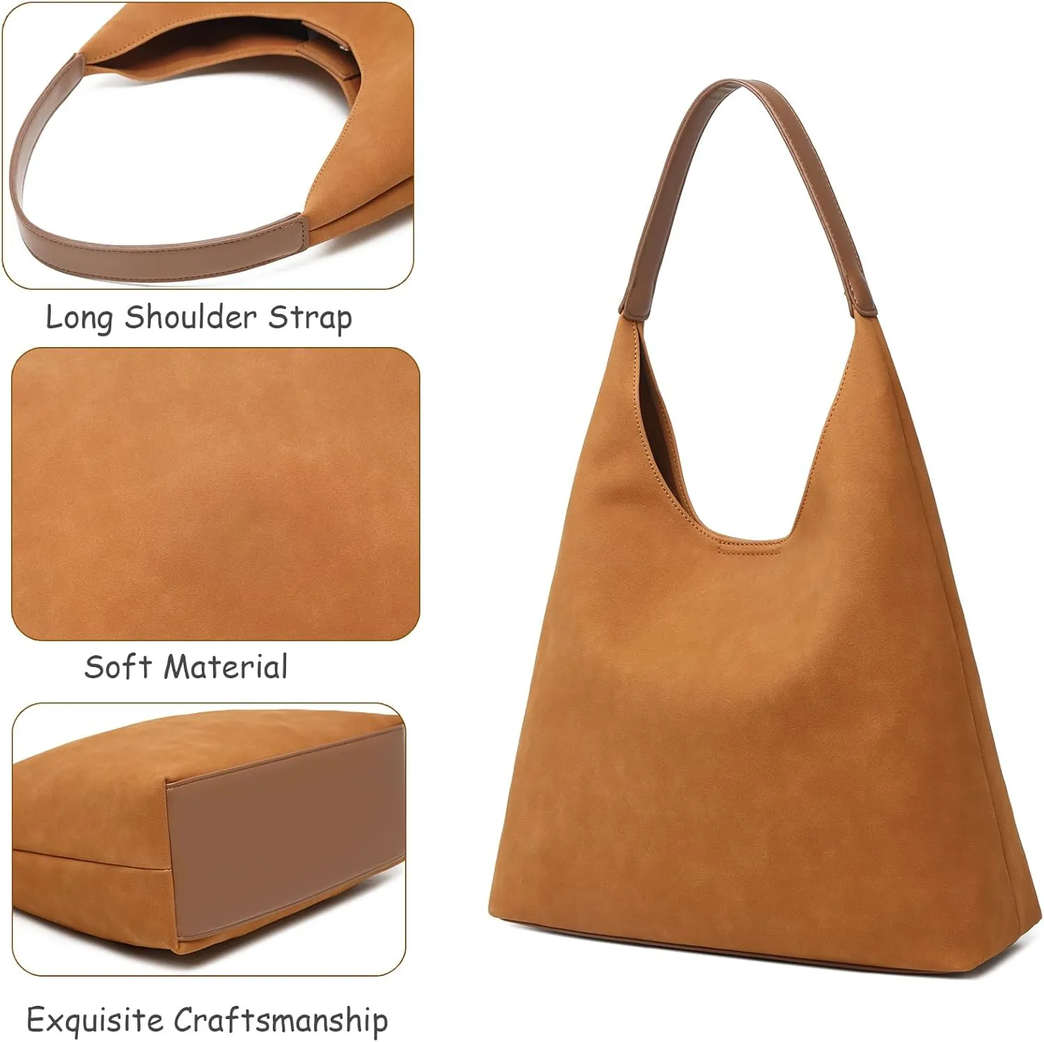 Hobo Bags for Women, Slouchy Handbag Vegan Leather Shoulder Purse 2pcs Work Tote