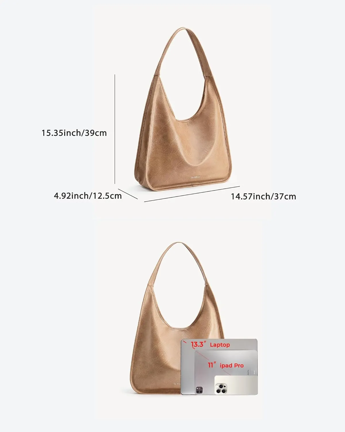 Hobo Purse, PU Leather Shoulder Bag, Tote Handbag for Work and Travel