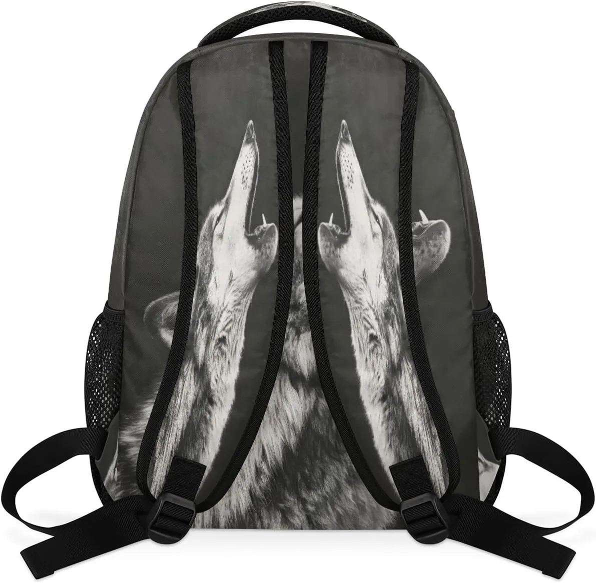 Howling Moon Wolf Backpacks for Boys Girls Kids Grey Wolf Lightweight 16 Inch School Backpack Laptop College Bookbag Travel Casual Daypack Hiking Camping Computer Rucksack Medium