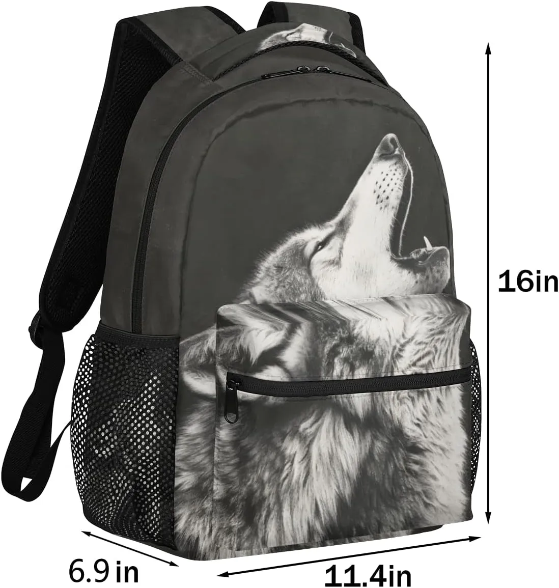 Howling Moon Wolf Backpacks for Boys Girls Kids Grey Wolf Lightweight 16 Inch School Backpack Laptop College Bookbag Travel Casual Daypack Hiking Camping Computer Rucksack Medium