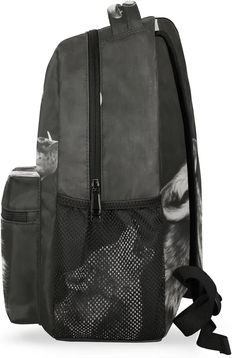 Howling Moon Wolf Backpacks for Boys Girls Kids Grey Wolf Lightweight 16 Inch School Backpack Laptop College Bookbag Travel Casual Daypack Hiking Camping Computer Rucksack Medium